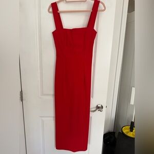 Marcia Red Dress Square Neck High Slit Sexy Elegant Size Small